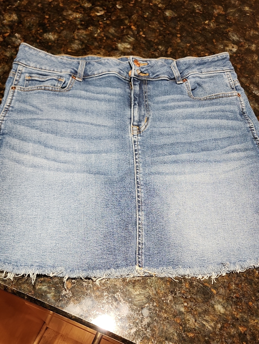 Maurices Light Blue Denim Mini Skirt with Frayed Hem